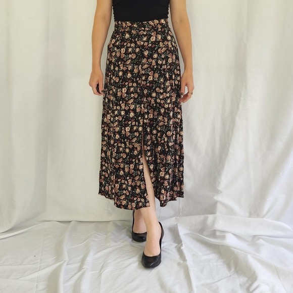 90s Rose Print‎ Button Down Maxi Skirt - Picture 1 of 5